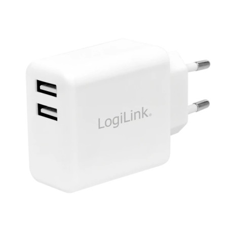 Adattatore di Corrente con 2 Porte USB - con Presa a Muro - 12 W - Bianco