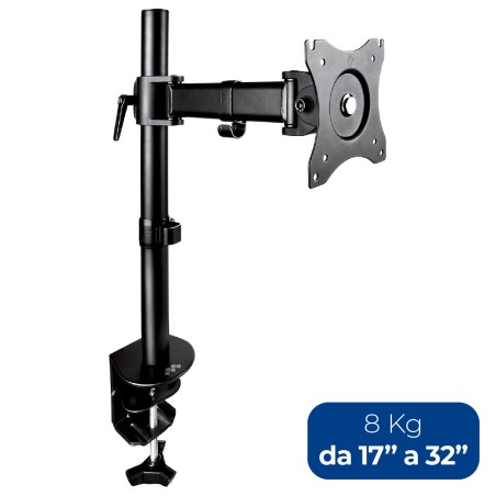 Supporto per Monitor Singolo - da Tavolo - con Morsa - da 13" a 27" - fino a 8 kg - con due Snodi