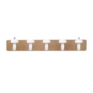 Fascia Appendiabiti 5 Posti in Legno e Ganci Plastica - Dimensioni 100 x 14 cm