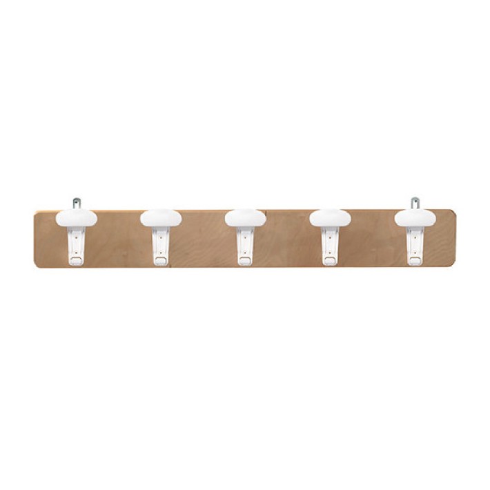Fascia Appendiabiti 5 Posti in Legno e Ganci Plastica - Dimensioni 100 x 14 cm