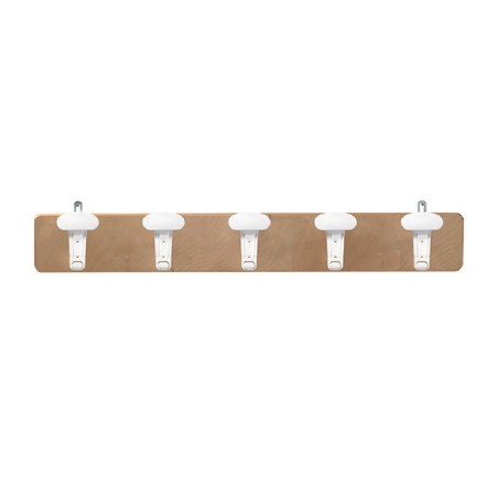 Fascia Appendiabiti 5 Posti in Legno e Ganci Plastica - Dimensioni 100 x 14 cm