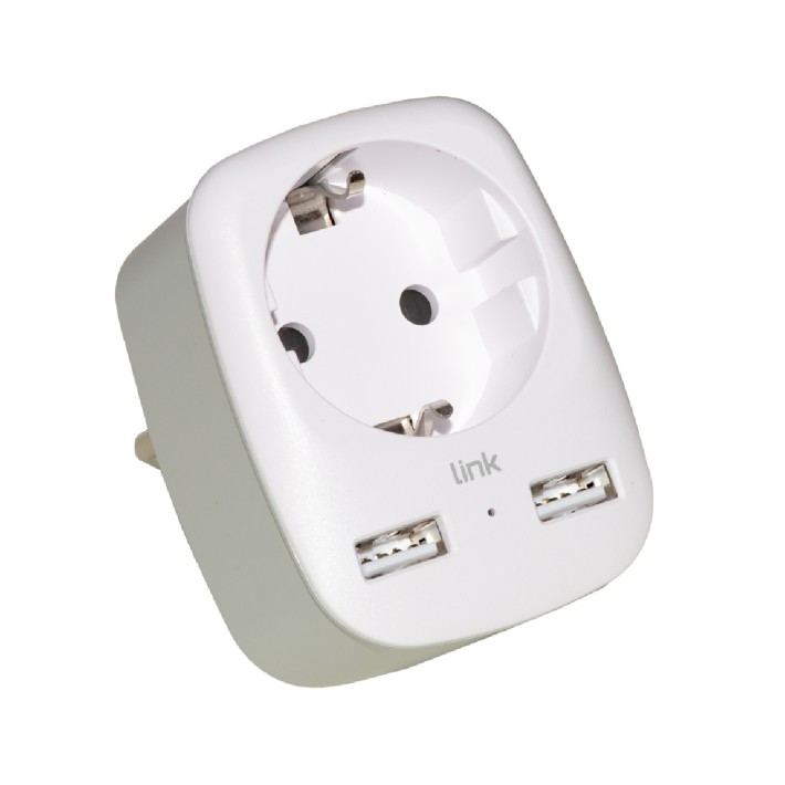 Adattatore Multipresa - da Muro - Spina Italiana 10 A - con 2 Porte Usb - con 1 Presa a 2 Poli