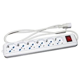 Multipresa per Ups - 6 Prese Tripolari 10/16 A - con Spina IEC C14 - con Interruttore - Bianco