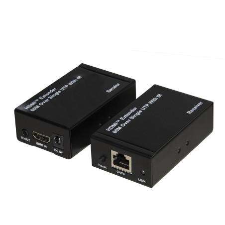 Estensore HDMI - tramite Cavo Cat5/6 - fino a 60 m - Full HD - con Sensori Infrarossi per Telecomandi - Nero