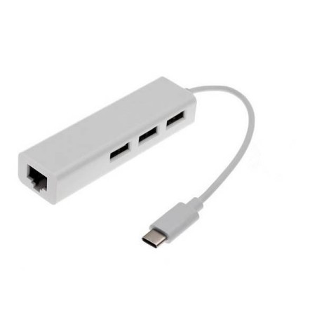 Adattatore - Usb C Maschio con Presa di Rete RJ45 10/100 - Hub con 3 Porte Usb 2.0