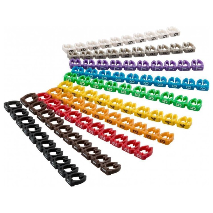 Confezione 100 Clip per Cavi - Diametro Max 6 mm - Numerati da 0 a 9