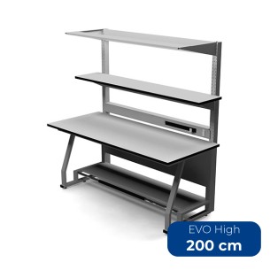 Tavolo Tecnico  KB EVO High 2000 in Laminato Antigraffio e Antistatico  - Dimensioni 200 x 85 x 86/132 cm 