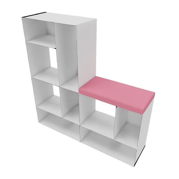 Libreria Modello Modulo Alto con Seduta - Colore Bianco/Rosa