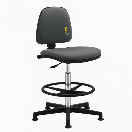 Sgabello ESD in Tessuto Grigio Dissipativo su Ruote