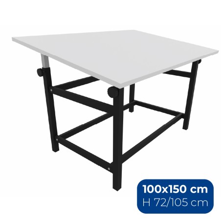 Tavolo Architetto QSA Telescopico con Piano in Melaminico - Dimensioni 100 x 150 cm - Altezza Regolabile 72/105 cm