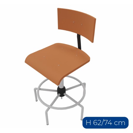 Sgabello Accademia con Seduta e Schienale in Faggio con Regolazione a vite - Altezza Regolabile 62/74 cm