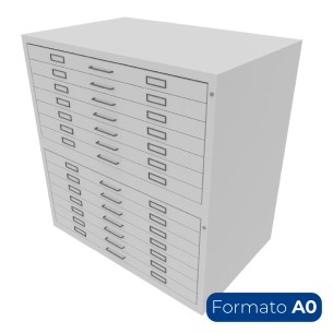 Cassettiera Portadisegni Formato A0  con Zoccolo e Coperchio - Dimensioni 144 x 96 x 124 cm - Colore Grigio Ral 7035