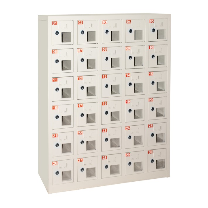 Box 30 Alloggiamenti - in Metallo - con Finestra - con Chiusura a Chiave - Arredo da Fissare al muro