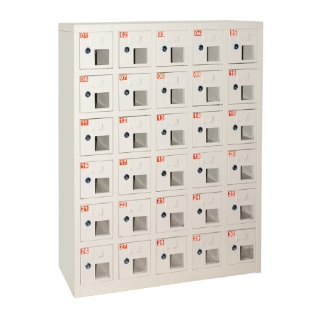Box 30 Alloggiamenti - in Metallo - con Finestra - con Chiusura a Chiave - Arredo da Fissare al muro