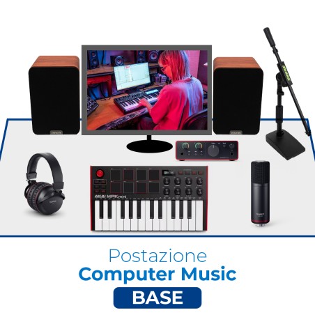 Postazione Computer Music Basic - con Bundle, Casse Audio, Tastiera Midi, Asta da Tavolo e Cavi Audio Adattatori