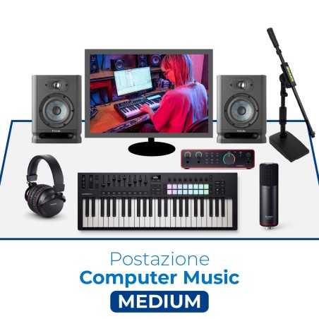 Postazione Computer Music Medium - con Bundle, Casse Audio, Tastiera Midi, Asta da Tavolo e Cavi Microfonici