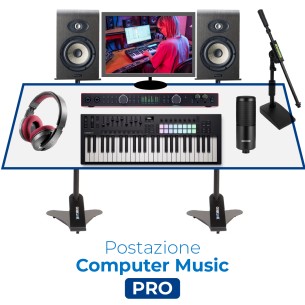Postazione Computer Music Pro - con Scheda e Casse Audio, Tastiera, Cuffia, Mic., Asta da Tavolo, Supporti per Casse e Cavi