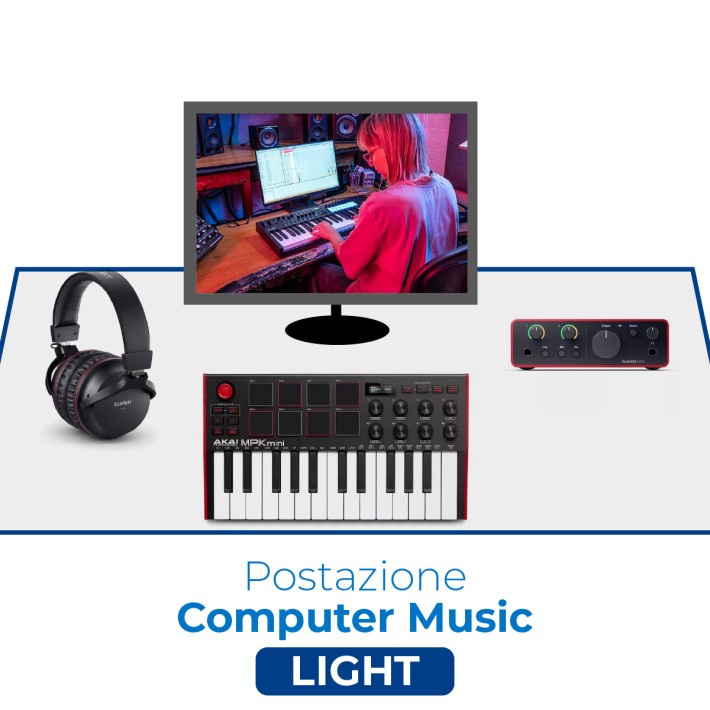 Postazione Computer Music Light - con Scheda Audio, Cuffie e Tastiera Midi