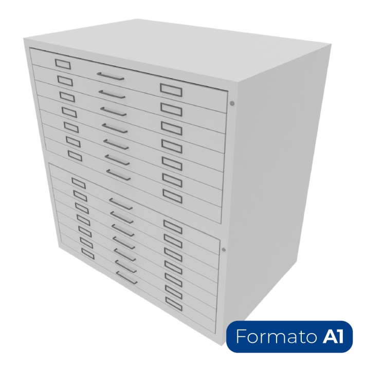 Cassettiera Portadisegni Formato A1 con Zoccolo e Coperchio - Dimensioni 116 x 75,5 x 124 cm - Colore Grigio Ral 7035