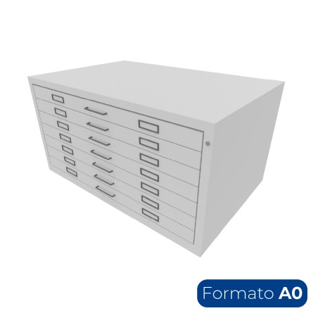 Cassettiera Portadisegni Formato A0 con Zoccolo e Coperchio - Dimensioni 144 x 96 x 69 cm - Colore Grigio Ral 7035