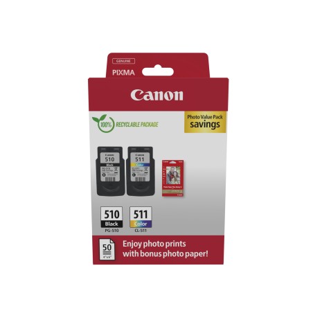 Canon Multipack 2pz cartuccia originale 510+511 (nero+colori) - inclusi 50 fogli carta fotografica 10x15cm