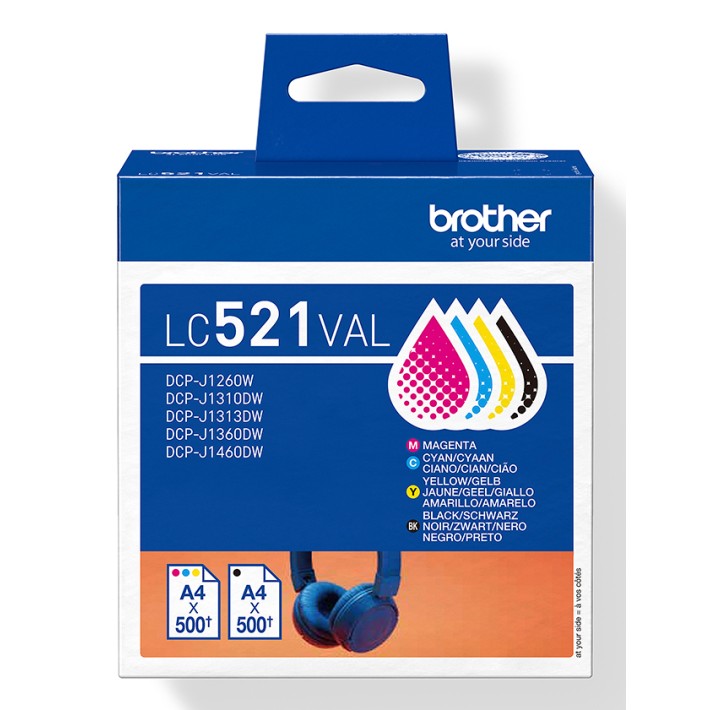 Brother LC521VAL cartuccia d'inchiostro 4 pz Originale Nero, Ciano, Magenta, Giallo