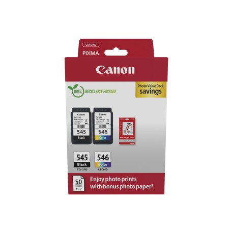 Canon Multipack 2pz cartuccia originale 545+546 (nero+colori) - inclusi 50 fogli carta fotografica 10x15cm