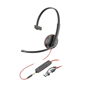 HP Poly Cuffie Poly Blackwire 3215 monoaurali USB-C + spinotto da 3,5 mm + adattatore USB-C/A (sfuse)