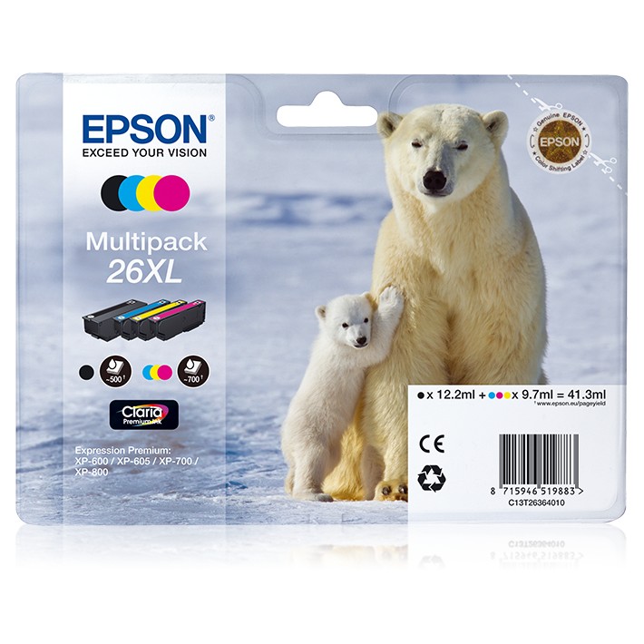 Epson Polar bear Multipack 4 colori Claria Premium Orso bianco 26XL