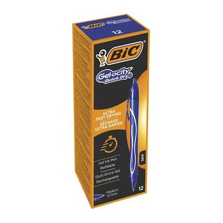 BIC Gel-ocity Quick Dry Blu Penna a sfera retrattile a clip Medio 12 pz