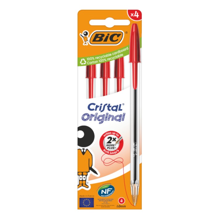 BIC Cristal Original Rosso Penna a sfera Medio 4 pz