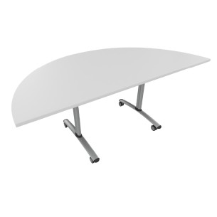 Tavolo Tiglio Fisso Semicerchio in Melaminico con Ruote - Dimensioni 180xr90x76,5 cm - Colore Bianco - Colore Struttura Grigio
