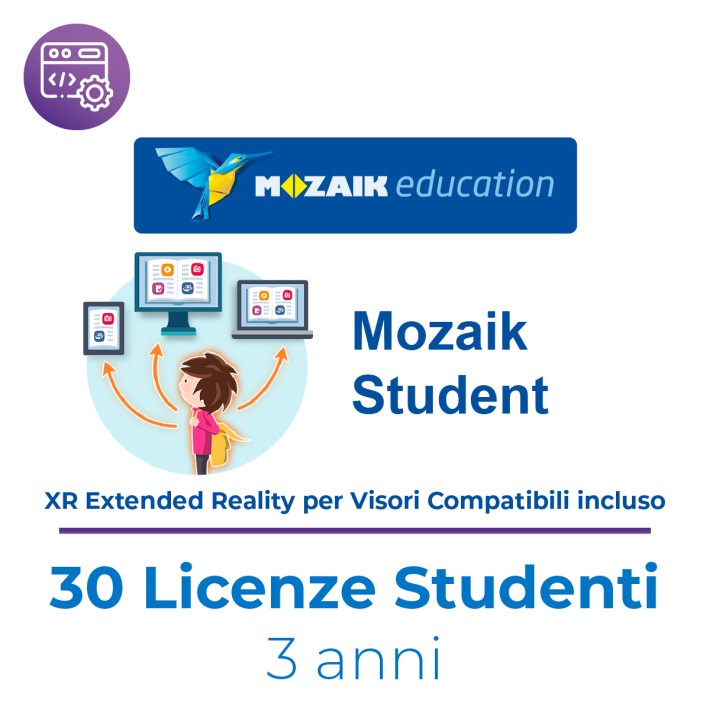 Mozaik STUDENT– Licenza 30 Utenti/Studenti - Abbonamento 3 Anni – Multipiattaforma – Inclusa XR Extended Reality - Ita