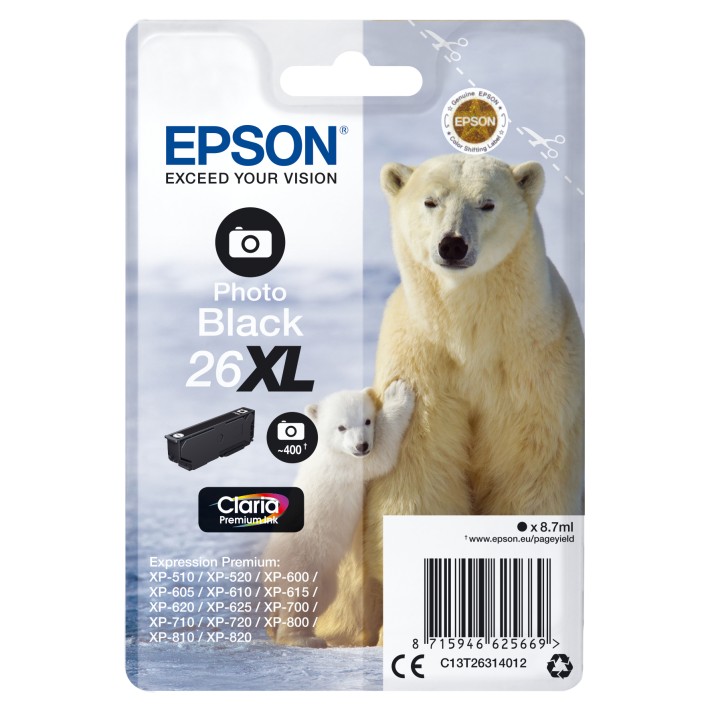 Epson Polar bear Inchiostro nero fotografico singolo Claria Premium Orso bianco 26XL