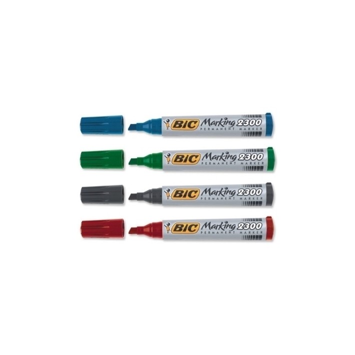BIC Marking 2300 marcatore permanente Punta smussata Nero, Blu, Verde, Rosso 4 pz
