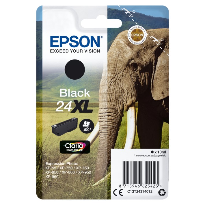 Epson Elephant Inchiostro nero singolo Claria Photo HD Elefante 24XL
