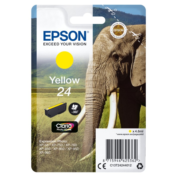 Epson Elephant Inchiostro giallo singolo Claria Photo HD Elefante 24