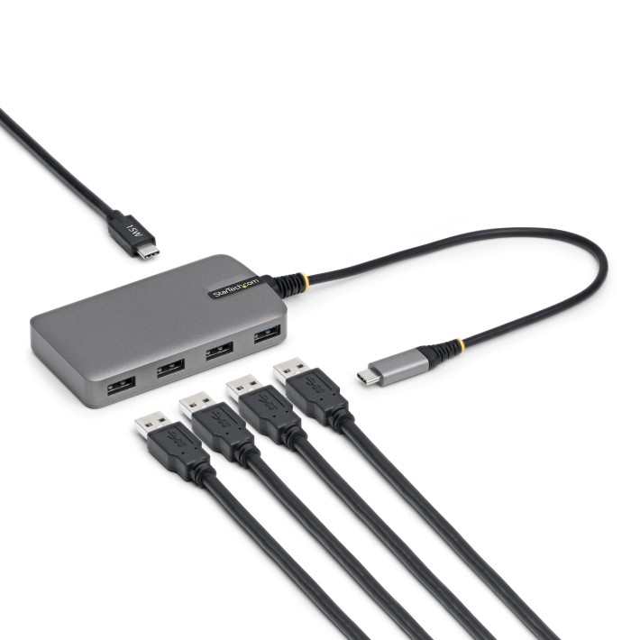 StarTech.com Hub USB-C 4 Porte USB-A 5Gbps, Alimentazione da Bus con Ingresso Alimentazione USB-C Ausiliario, Cavo Host USB-C