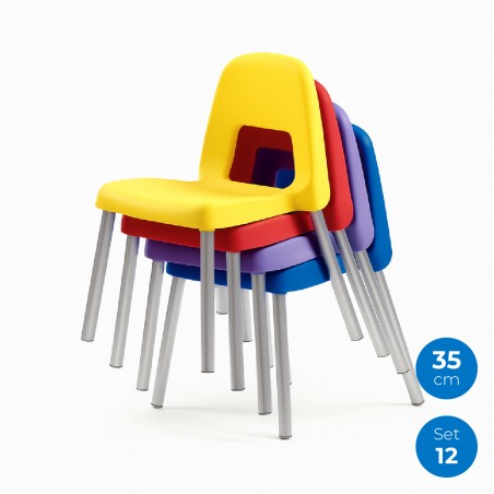 Set 12 Sedie Modello Piuma - Altezza seduta 35 cm - Colori Assortiti