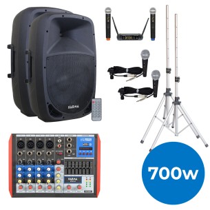Kit Casse All in One - 700W con Treppiedi, Microfoni e Mixer