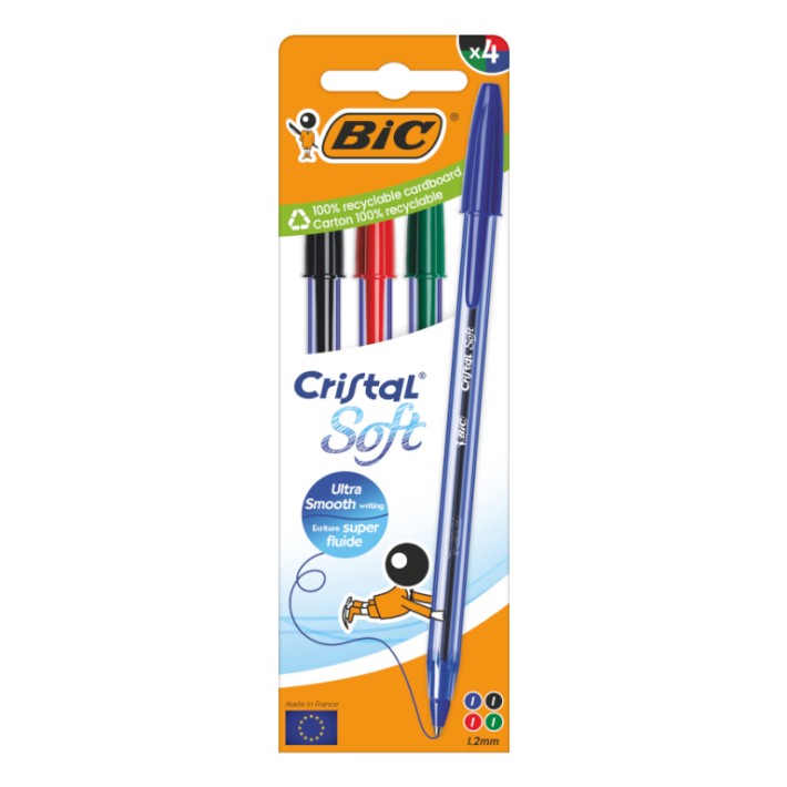 BIC Cristal Soft Nero, Blu, Verde, Rosso Penna a sfera Medio 4 pz