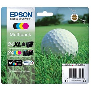 Epson Golf ball Multipack 4-colours 34 XL Black/Std. CMY DURABrite Ultra Ink