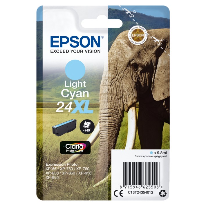 Epson Elephant Inchiostro ciano chiaro singolo Claria Photo HD Elefante 24XL