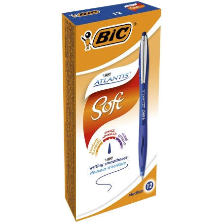 BIC Atlantis Soft Blu Penna a sfera retrattile a clip Medio 12 pz