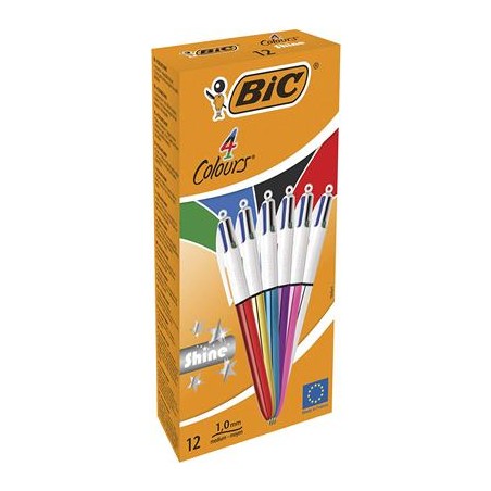 BIC 4 Colours Shine Nero, Blu, Verde, Rosso Penna a sfera retrattile a clip Medio 12 pz