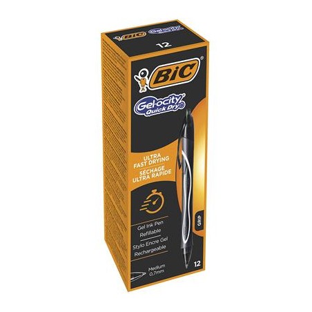 BIC Gel-ocity Quick Dry Nero Penna a sfera retrattile a clip Medio 12 pz
