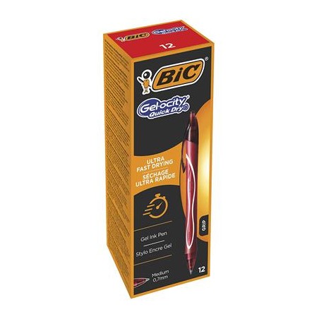 BIC Gel-ocity Quick Dry Rosso Penna a sfera retrattile a clip Medio 12 pz