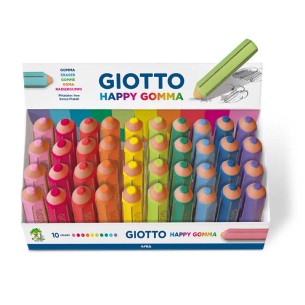 Giotto Happy Gomma gomma per cancellare Blu, Corallo, Fucsia, Verde, Lillà, Lime, Arancione, Rosa, Turchese, Giallo 40 pz
