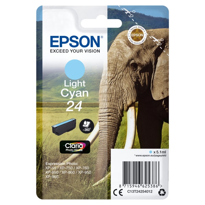 Epson Elephant Inchiostro ciano chiaro singolo Claria Photo HD Elefante 24