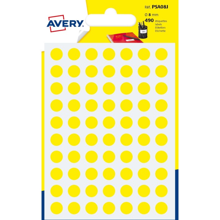 Avery PSA08J etichetta autoadesiva Cerchio Permanente Giallo 420 pz